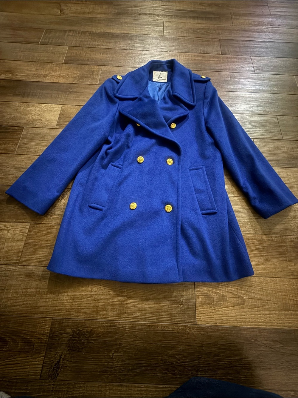 Double-Breasted Women's Peacoat in Royal Blue with Gold Buttons